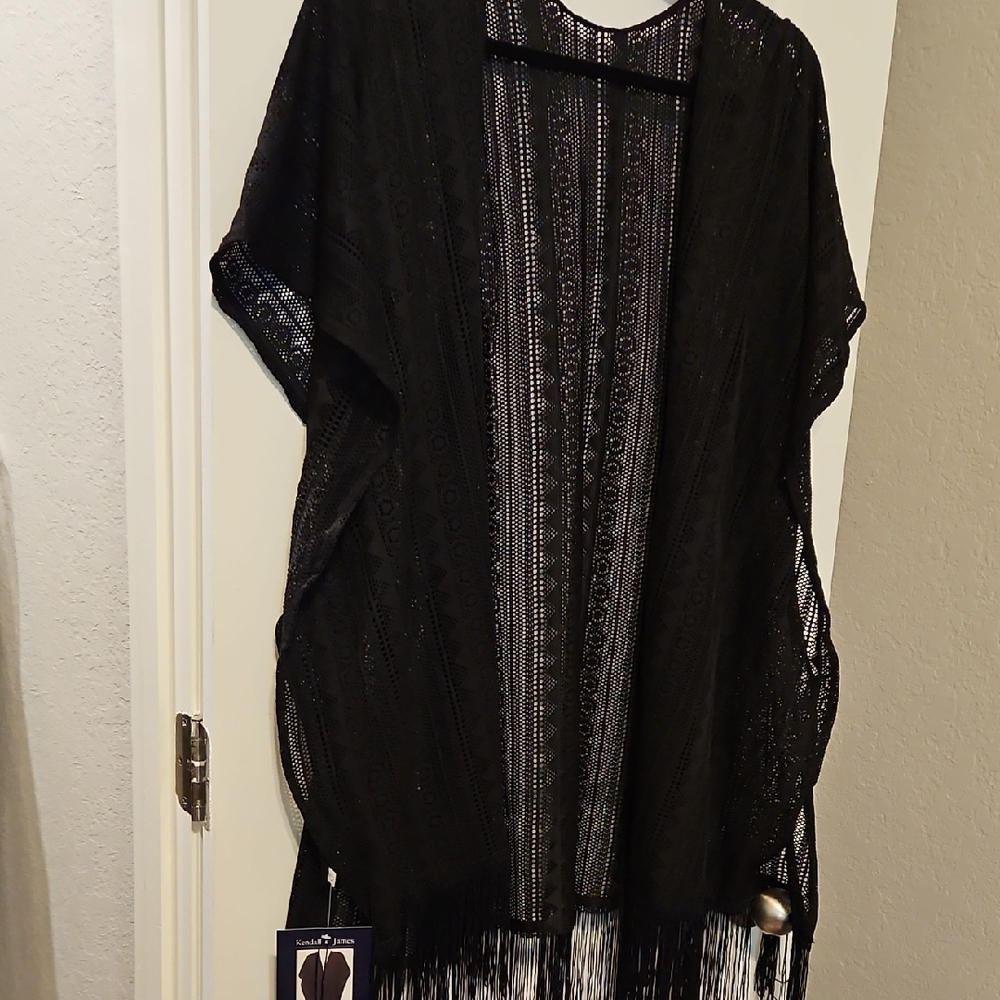 Black Sheer Sarong with Decorative Fringe